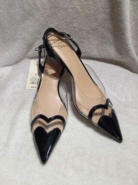 a new day Black Patent Pointed Slingback Pumps with Clear Panels